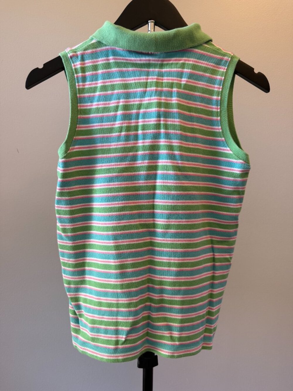 Masters Tournament Girls Sleeveless Polo Shirt Size 16/18 Mint Pink White Stripe - Picture 3 of 3